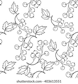 Seamless black and white pattern with handdrawn  blackcurrant. Medicinal berry background. Cover, wallpaper,  textile, wrapper.