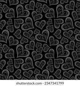 Patrón blanco y negro impecable con corazones. Ilustración vectorial.