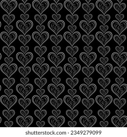 Seamless black and white pattern with hearts. Decorative background. Vector illustration. Design for web, wallpaper, wrapping, cover, fashion, textile