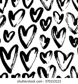 Seamless black and white pattern with hearts. Creative monochrome hand drawn background for your design. Textile, blog decoration, banner, poster, wrapping paper.