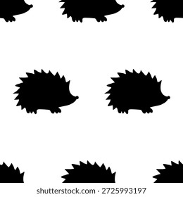 Patrón blanco y negro sin fisuras con una silueta de erizo. Ilustración vectorial para el diseño de la tela, Fondo de pantalla, embalaje