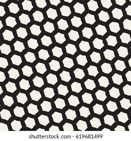 Seamless black and white pattern with hexagon lattice. Creative monochrome hand drawn honeycomb background.