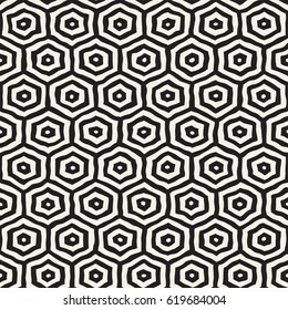 Seamless black and white pattern with hexagon lattice. Creative monochrome hand drawn honeycomb background.