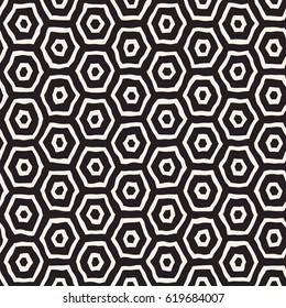 Seamless black and white pattern with hexagon lattice. Creative monochrome hand drawn honeycomb background.