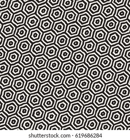 Seamless black and white pattern with hexagon lattice. Creative monochrome hand drawn honeycomb background.