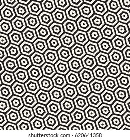 Seamless black and white pattern with hexagon lattice. Creative monochrome hand drawn honeycomb background.
