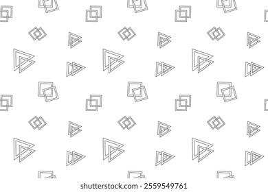 Seamless black and white pattern of hollow squares and triangles, perfect for kids coloring and creative activities.