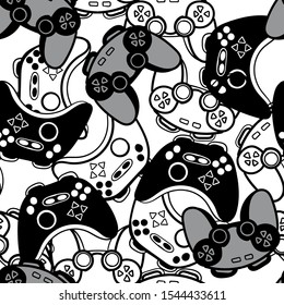 Seamless black and white pattern with joysticks. gaming cool print for boys and girls. Suitable for textiles, sportswear, web
