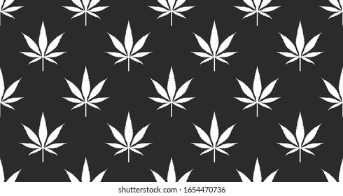 Patrón blanco y negro impecable con hojas de marihuana, fondo con cannabis. Ilustración del vector