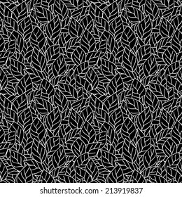 Seamless black and white pattern with leaves.
