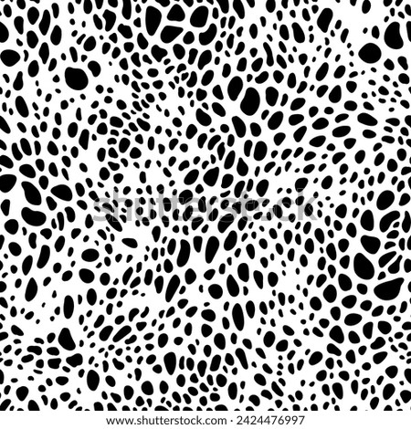Seamless black and white pattern with little black spot on white. Hand drawn vector illustration. Abstract animalistic print.