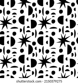 Seamless black and white seamless pattern. Magic scandinavian style with ethnic elements on white background. For design, fabric, wallpaper, wrapping, textile.
