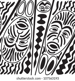 seamless black and white pattern with masks in ethnic theme