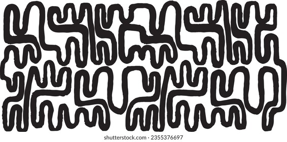 Seamless black white pattern. Modern wavy bold lines. Abstract seamless ornament. Monochrome organic vector. Hand drawn messy doodles, bold curvy lines illustration. 