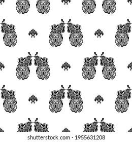 Seamless black and white pattern with monograms in the Baroque style. Good for menus, postcards, books, murals and fabrics. Vector 
