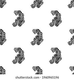 Seamless black and white pattern with monograms in the Baroque style. Good for backgrounds, prints, apparel and textiles. Vector 