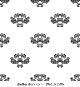 Seamless black and white pattern with monograms in the Baroque style. Good for backgrounds and prints. Vector illustration.