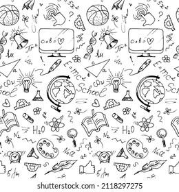 seamless black and white pattern on a school theme with design elements