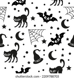 seamless black and white pattern on the theme of halloween