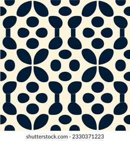 Seamless black and white pattern on a white background, creating a repetitive fabric design that is visually appealing and versatile.