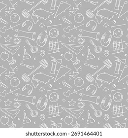 seamless black and white pattern on a school theme with design elements