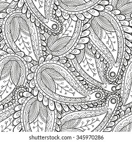 seamless black and white pattern , ornament hand-drawn paisley
