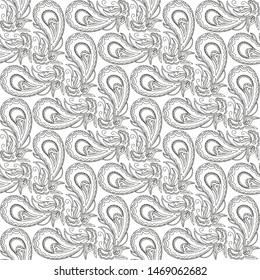 Seamless black white pattern in paisley style. Print for textiles. Vector illustration.