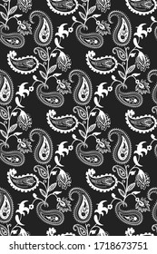 Patrón blanco y negro impecable con Paisley