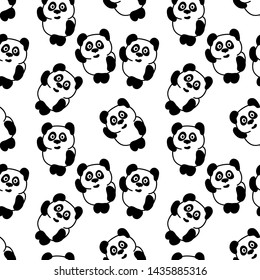 Seamless Black and White Pattern with Panda Bears. Abstract Repetition Silhouettes. Vector Illustration