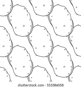 Seamless black, white pattern with potatoes for coloring. Vegetable background.
