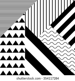 Seamless black and white pattern in retro abstract style 