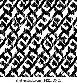 Seamless black and white pattern. Rustic print for textiles. Brush print on paper in ink. Vector illustration.