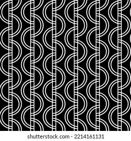 Seamless black and white pattern with semicircles. Decorative background. Vector illustration. Design for web, wallpaper, wrapping, textile, fabric. 