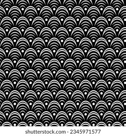 Seamless black and white pattern with semicircles. Abstract background. Vector illustration. Design for web, wrapping, wallpaper, cover textile fabric
