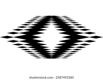 Seamless black and white pattern with sharp geometric rhombuses formed by pixelated elements. Clean, symmetrical design in a minimalist style, ideal for textile prints, backgrounds, packaging and mode