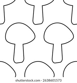 Seamless black and white pattern. Silhouettes of mushrooms on a white background. Vector illustration
