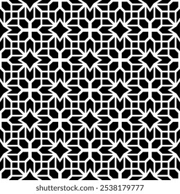 Seamless black and white pattern with simple geometric shapes, creating an interesting visual effect. Suitable for backgrounds, wallpapers, textiles and various creative projects.
