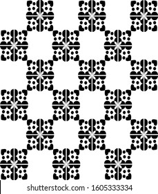 Seamless black and white pattern with smaller squares with different ornaments. Vector stock illustration