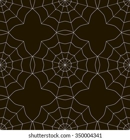 Seamless black and white pattern of spider web. Thin white cobweb on black background. Vector illustration for various creative projects