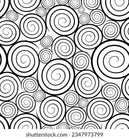 Seamless black and white pattern with spirals. Abstract circle background. Vector illustration. Design for web, wrapping, wallpaper, textile, cover.