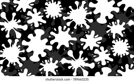Seamless black and white pattern with white spots of paint on a black background. Vector Texture for wrapping paper, fabrics and your creativity