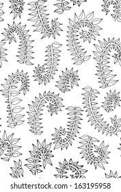 A seamless black and white pattern with sprouts