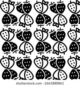 Seamless black and white pattern with strawberry silhouettes.