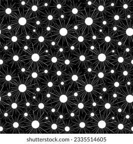 Seamless black and white pattern with stripes and circles. Geometric background. Vector illustration. Design web, wrapping, wallpaper, textile, print,