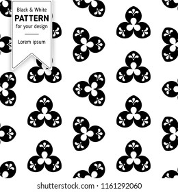 Seamless black and white pattern. Stylish authentic floral background in bohemian festival style. Abstract ethnic ornament, perfect for textile, print, fabric, fashion, design