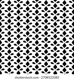 Seamless black and white pattern with stylized floral or leaf shapes
