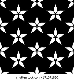 Seamless black and white pattern with stylized flower