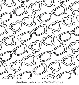 Seamless black and white pattern with sunglasses. Doodle background with summer accessories