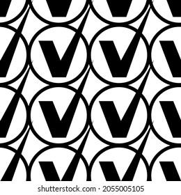 seamless black and white pattern of symmetrically repeating approval signs in the form of a grid of ornament for prints on cards, fabrics, packaging and for decorating backgrounds for labels, stickers