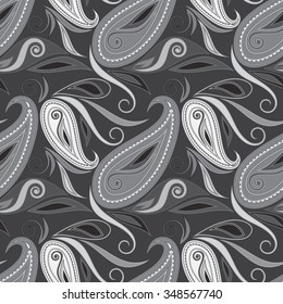 Seamless black and white pattern. Traditional symbols - paisley and curls, vector background.